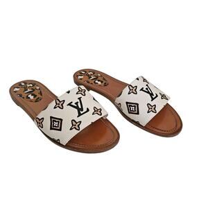 Louis Vuitton Wild at Heart Flat Slide Sandal Size 41 US 11 Brown White Leather